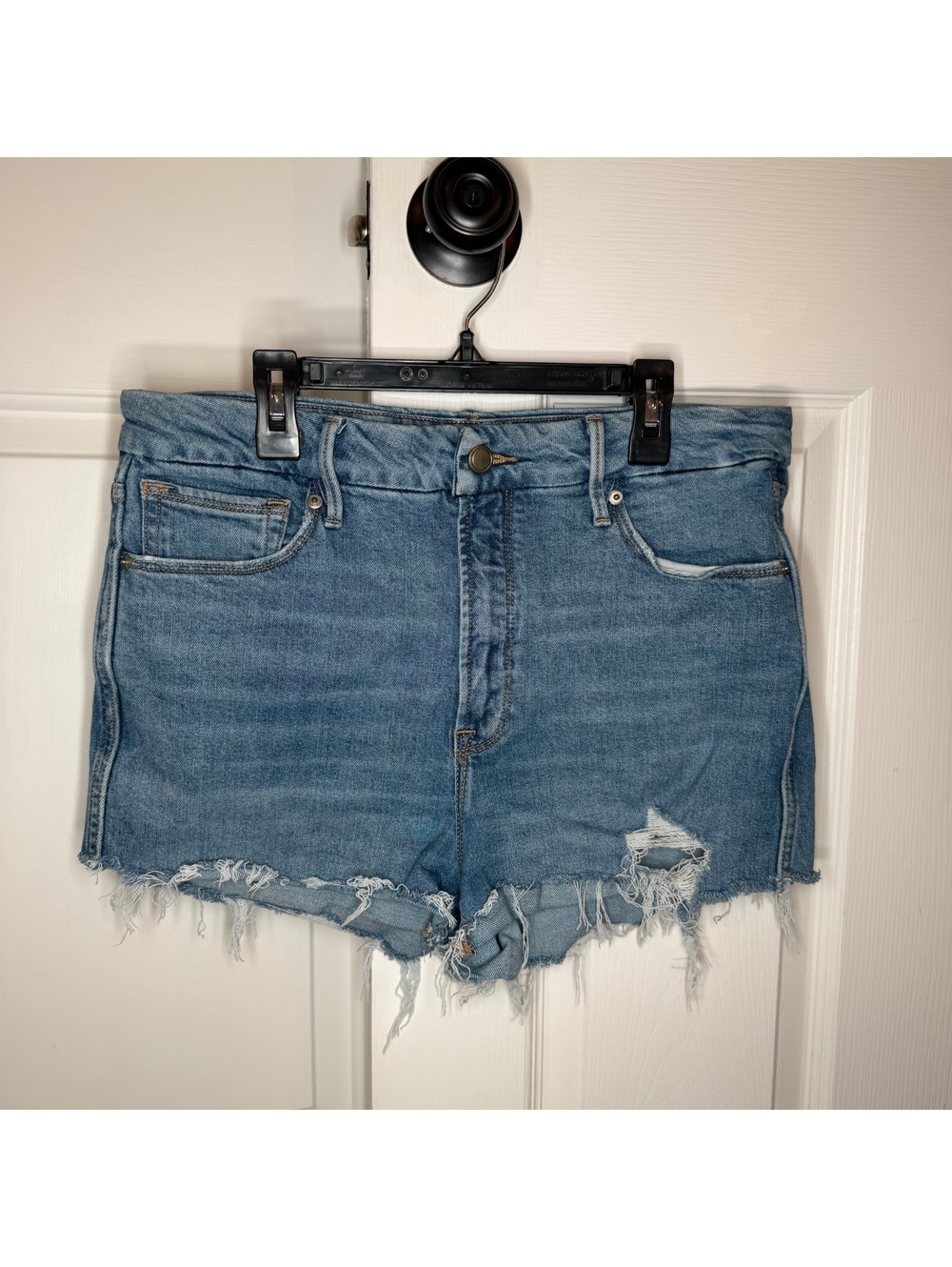 Good American Distressed Cut Off Denim Jean Shorts Stretch Womens Sz 12/31